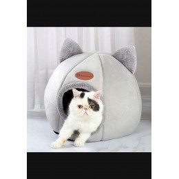 Лежак Будиночок для кота 33х33см Сірий Плюш Подушка