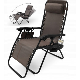 Розкладний Шезлонг Zero Gravity Для Відпочинку до 120 кг Bonro Black Складаний Садовий Лежак з Підсклянником