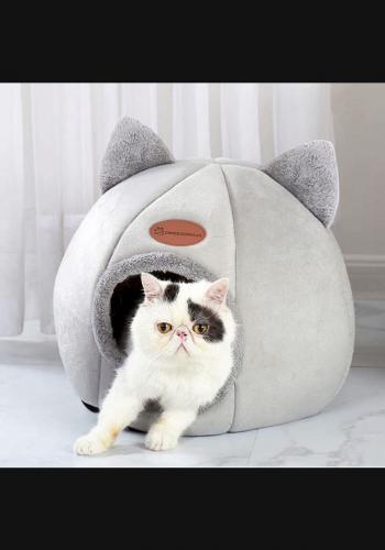 Лежак Будиночок для кота 33х33см Сірий Плюш Подушка